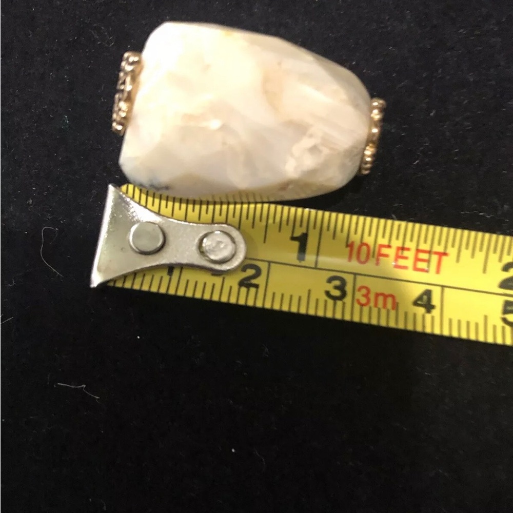 Studio Barse Large Milky Quartz Stone Flecks Of Brown Ring 9 Antiqued Gold Look - Picture 7 of 7
